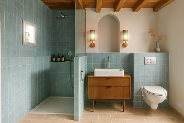 Vue photoréaliste d'une salle de bain travaillée en décoration intérieure