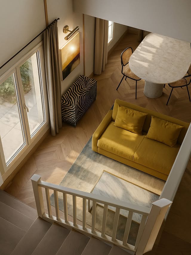 Vue photoréaliste d'un séjour compact imaginé par EPA Architecture et Décoration